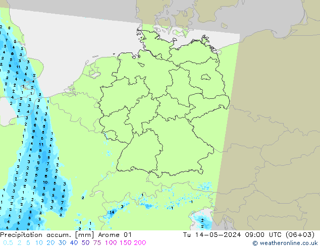 Precipitación acum. Arome 01 mar 14.05.2024 09 UTC
