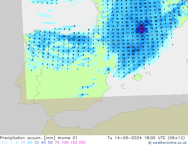 Precipitation accum. Arome 01 Ter 14.05.2024 18 UTC
