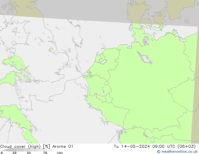 Nubes altas Arome 01 mar 14.05.2024 09 UTC