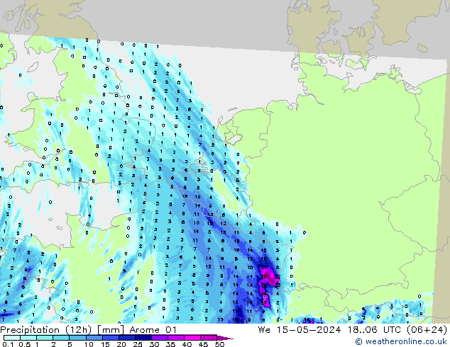 Yağış (12h) Arome 01 Çar 15.05.2024 06 UTC
