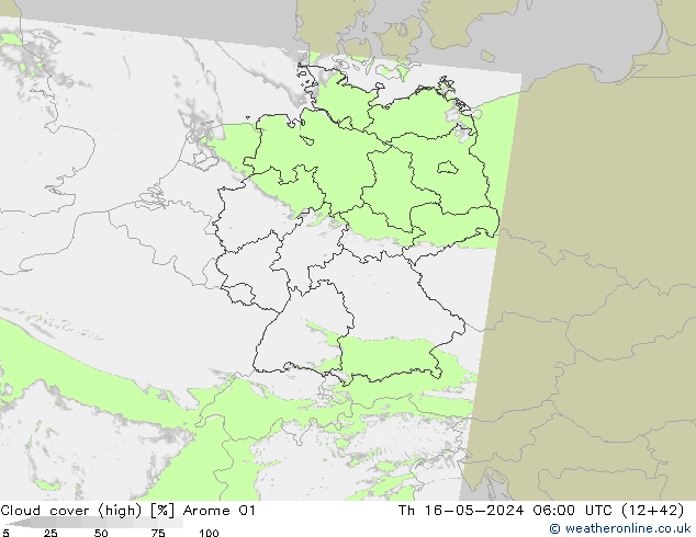Bewolking (Hoog) Arome 01 do 16.05.2024 06 UTC