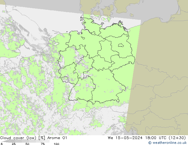 Bewolking (Laag) Arome 01 wo 15.05.2024 18 UTC