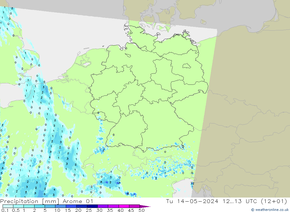降水 Arome 01 星期二 14.05.2024 13 UTC