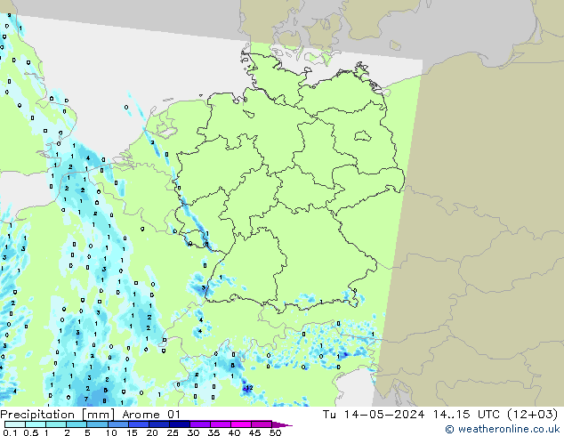 Precipitation Arome 01 Tu 14.05.2024 15 UTC
