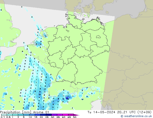 Srážky Arome 01 Út 14.05.2024 21 UTC