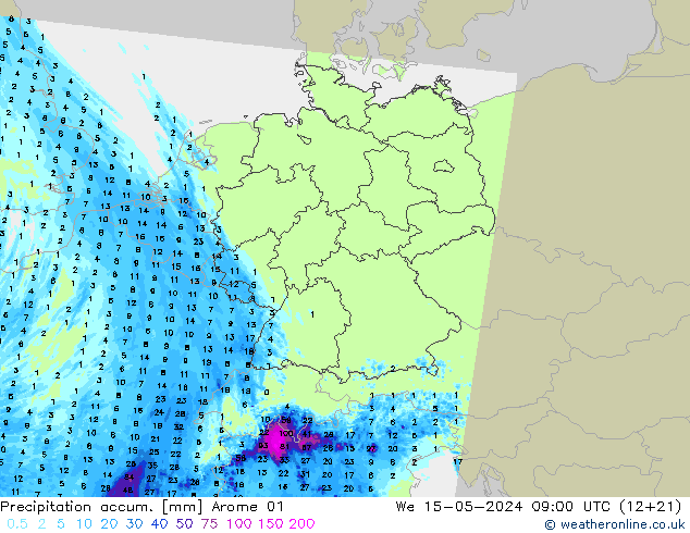 Precipitation accum. Arome 01 mer 15.05.2024 09 UTC