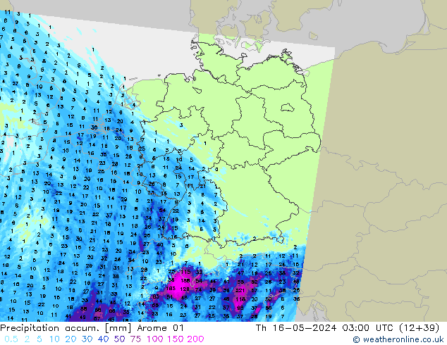 Toplam Yağış Arome 01 Per 16.05.2024 03 UTC