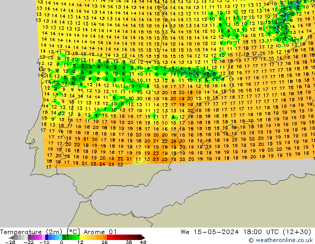 Temperature (2m) Arome 01 St 15.05.2024 18 UTC