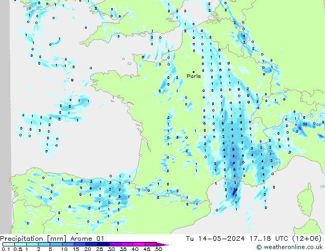 precipitação Arome 01 Ter 14.05.2024 18 UTC