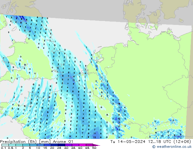 Precipitación (6h) Arome 01 mar 14.05.2024 18 UTC