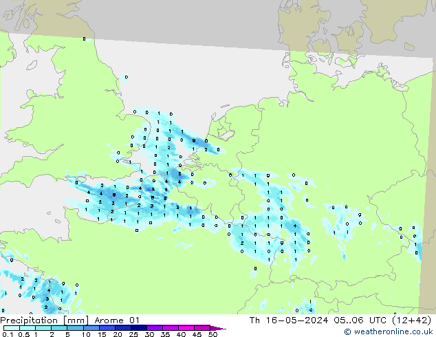 Precipitation Arome 01 Th 16.05.2024 06 UTC