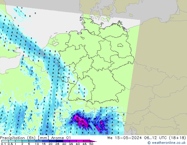 Precipitation (6h) Arome 01 St 15.05.2024 12 UTC
