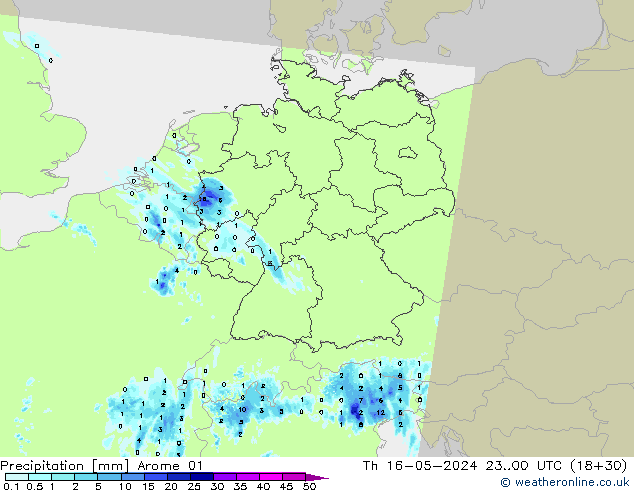Srážky Arome 01 Čt 16.05.2024 00 UTC