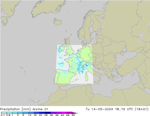 Precipitation Arome 01 Tu 14.05.2024 19 UTC