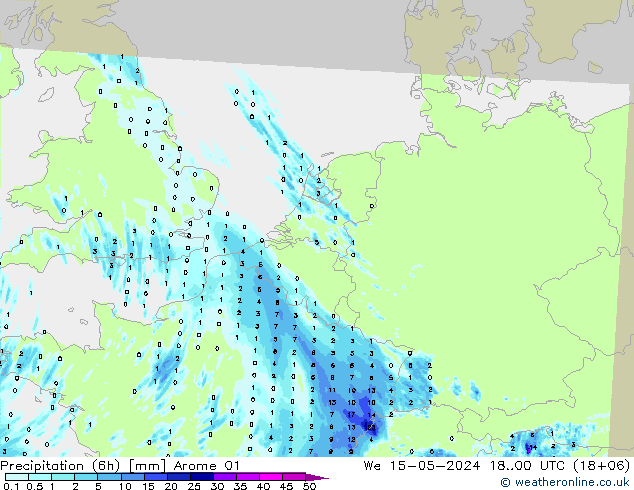 降水量 (6h) Arome 01 星期三 15.05.2024 00 UTC