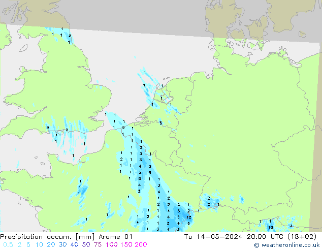 Precipitation accum. Arome 01 Tu 14.05.2024 20 UTC