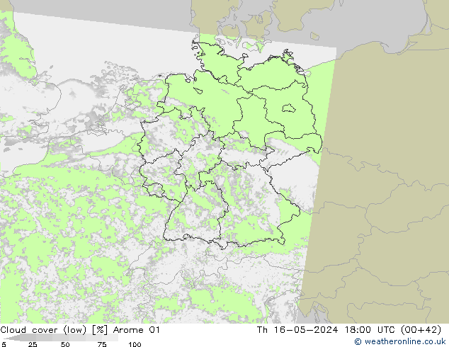 Bewolking (Laag) Arome 01 do 16.05.2024 18 UTC