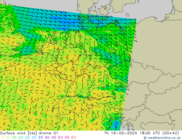 Surface wind Arome 01 Th 16.05.2024 18 UTC
