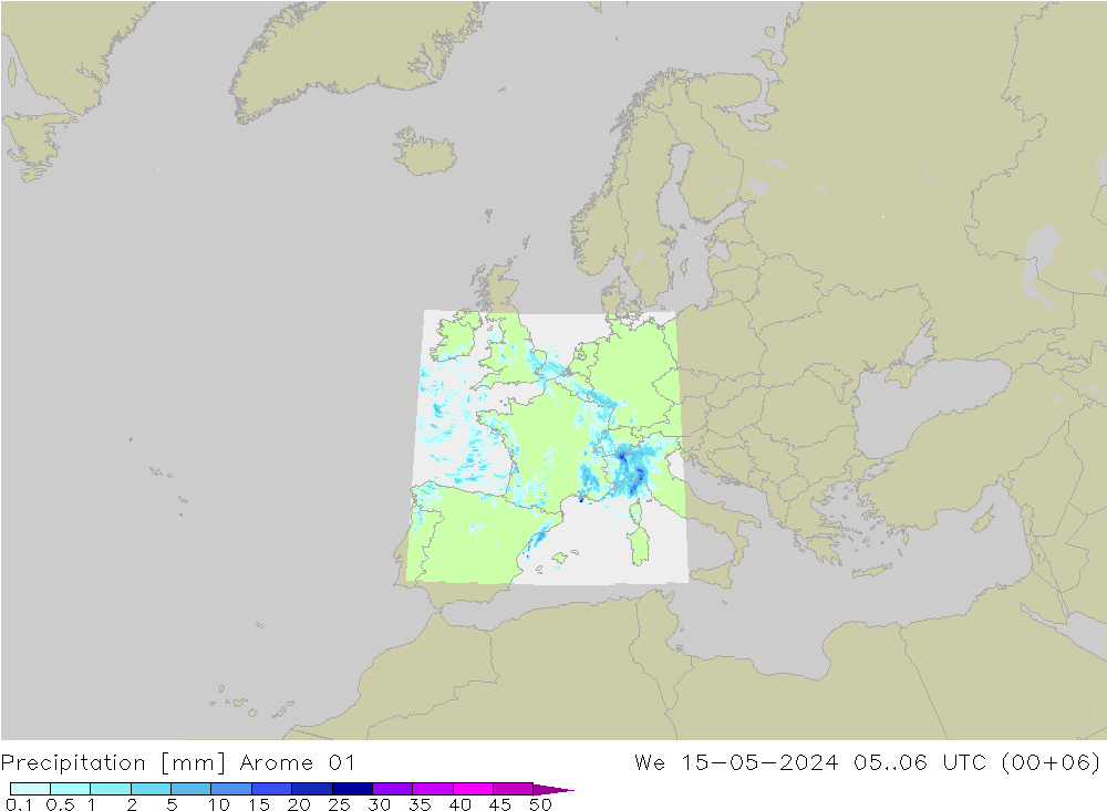 Precipitation Arome 01 We 15.05.2024 06 UTC