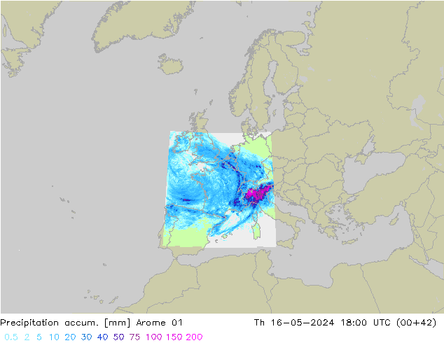 Precipitation accum. Arome 01 чт 16.05.2024 18 UTC