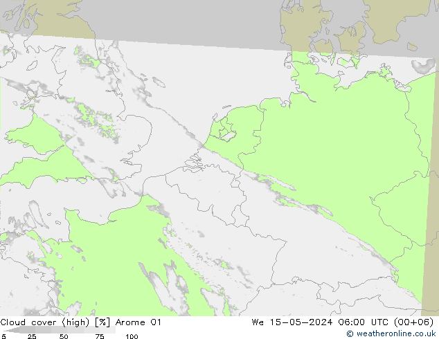 Nuages (élevé) Arome 01 mer 15.05.2024 06 UTC