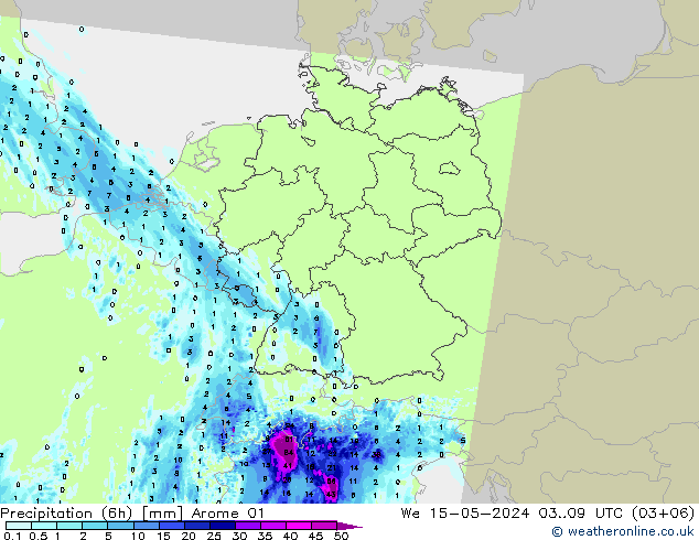 Precipitación (6h) Arome 01 mié 15.05.2024 09 UTC