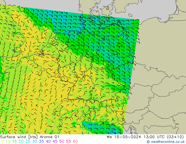 Surface wind Arome 01 We 15.05.2024 13 UTC