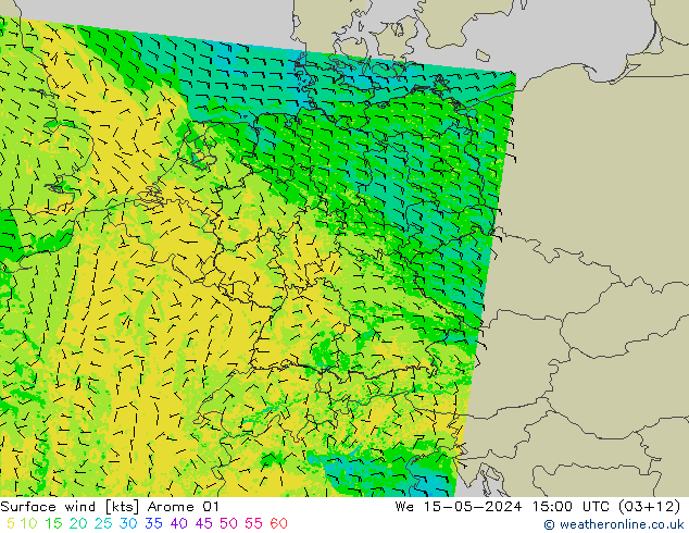 Wind 10 m Arome 01 wo 15.05.2024 15 UTC