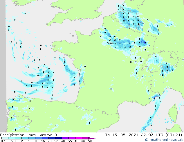 Precipitación Arome 01 jue 16.05.2024 03 UTC