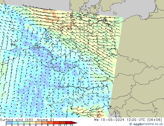 Surface wind (bft) Arome 01 St 15.05.2024 12 UTC