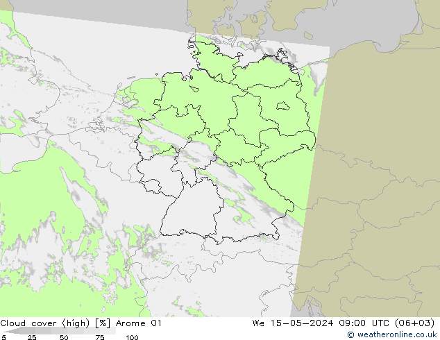 Nuages (élevé) Arome 01 mer 15.05.2024 09 UTC