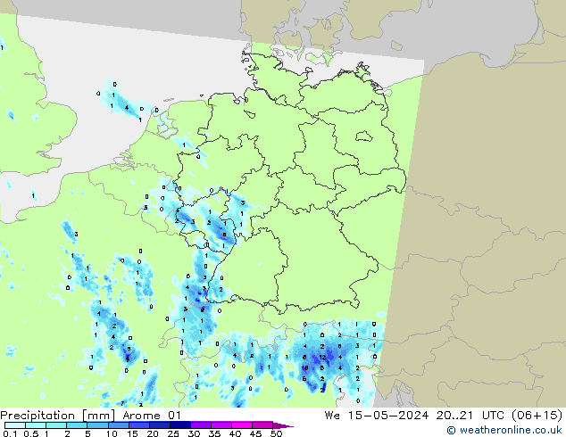 Niederschlag Arome 01 Mi 15.05.2024 21 UTC
