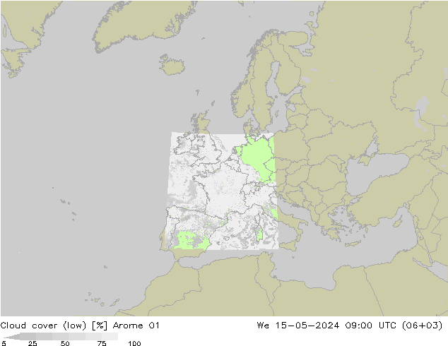 Bewolking (Laag) Arome 01 wo 15.05.2024 09 UTC