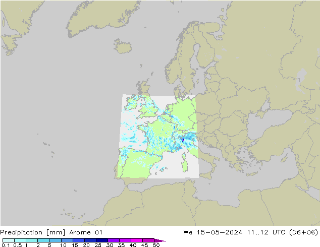 Niederschlag Arome 01 Mi 15.05.2024 12 UTC