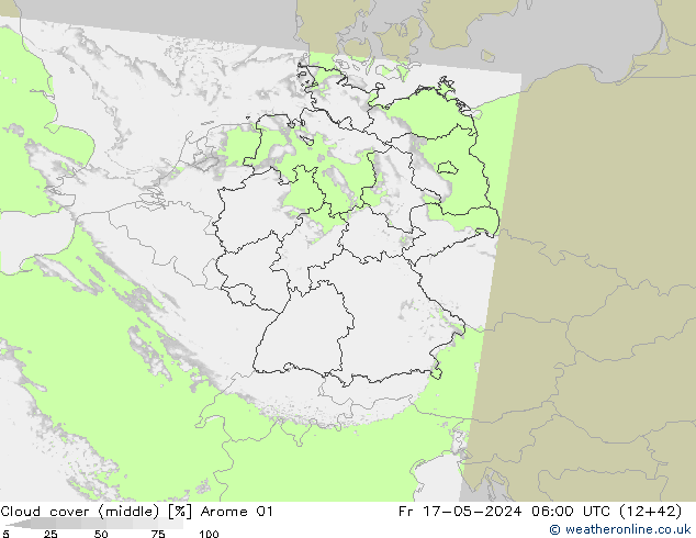 oblačnosti uprostřed Arome 01 Pá 17.05.2024 06 UTC