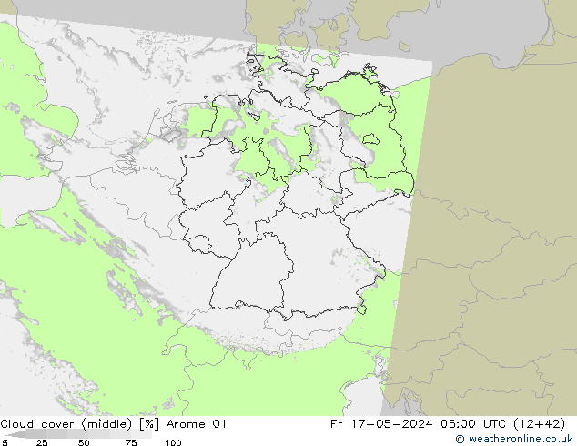 Cloud cover (middle) Arome 01 Fr 17.05.2024 06 UTC