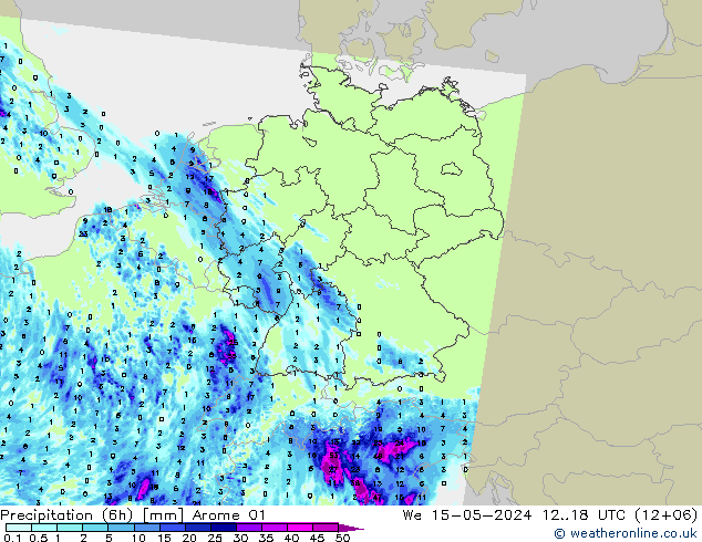 Precipitación (6h) Arome 01 mié 15.05.2024 18 UTC
