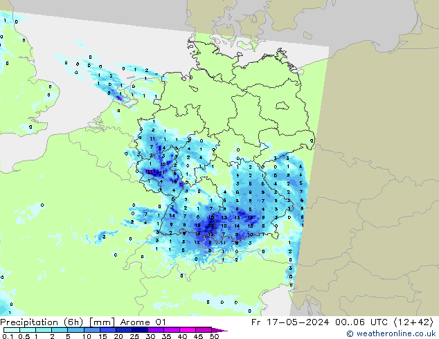 Precipitation (6h) Arome 01 Fr 17.05.2024 06 UTC