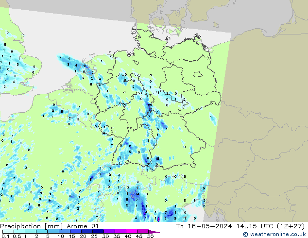 Srážky Arome 01 Čt 16.05.2024 15 UTC