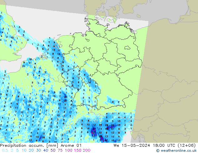 Precipitation accum. Arome 01  15.05.2024 18 UTC