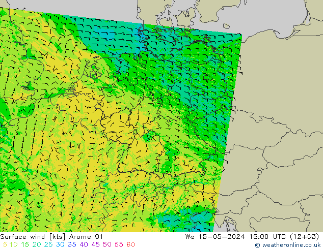 风 10 米 Arome 01 星期三 15.05.2024 15 UTC