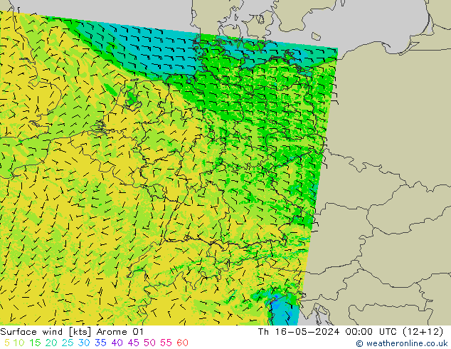 Surface wind Arome 01 Th 16.05.2024 00 UTC