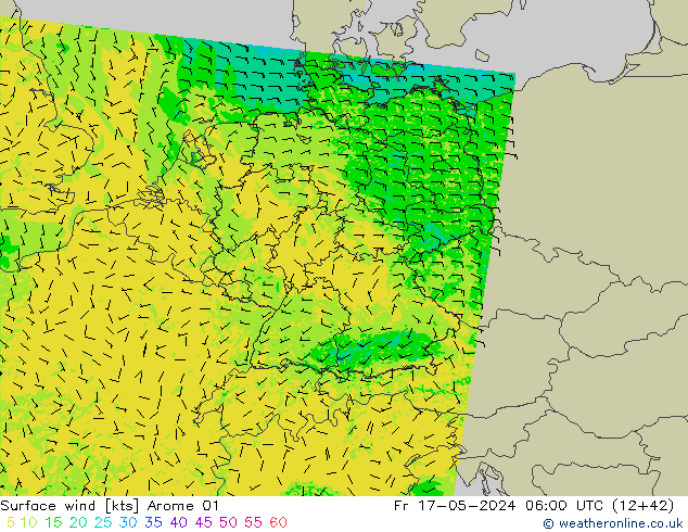 Wind 10 m Arome 01 vr 17.05.2024 06 UTC