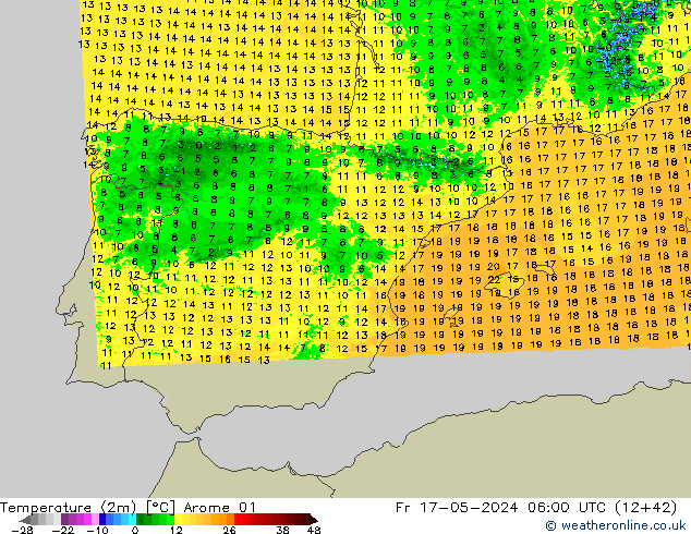 Temperature (2m) Arome 01 Fr 17.05.2024 06 UTC