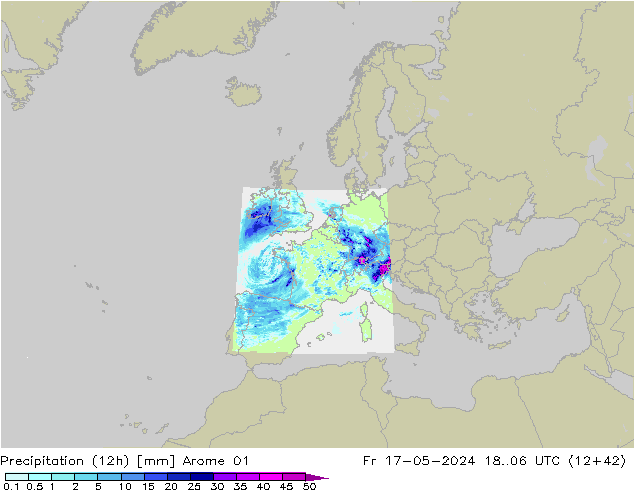 Precipitation (12h) Arome 01 Pá 17.05.2024 06 UTC