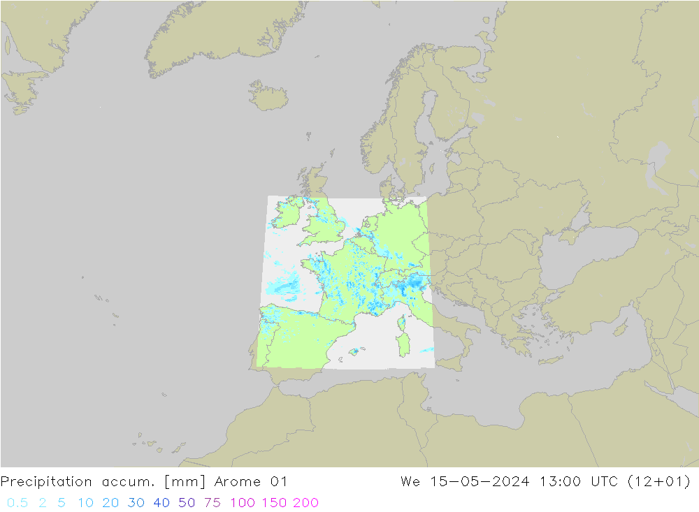 Precipitation accum. Arome 01 St 15.05.2024 13 UTC