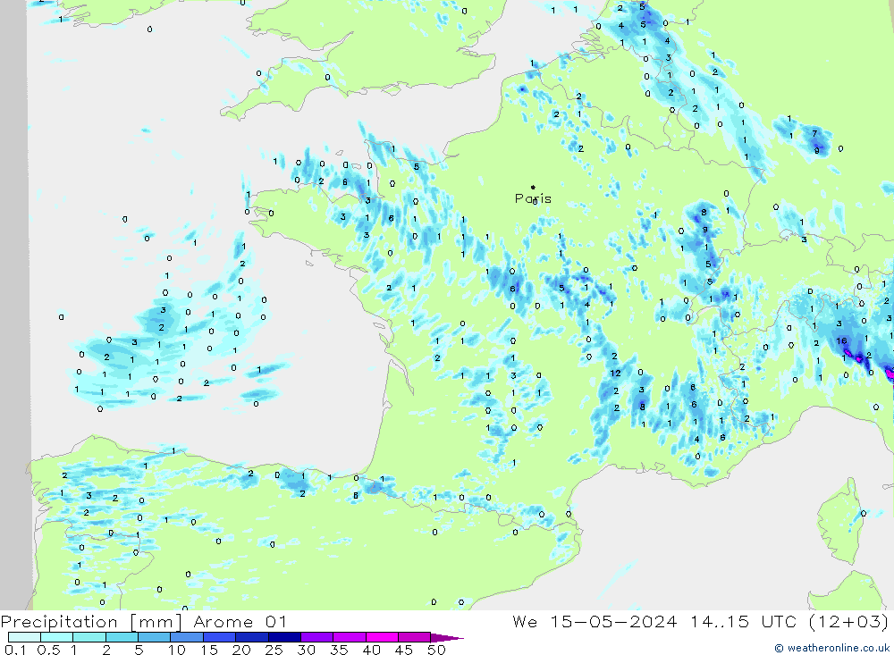 Precipitation Arome 01 We 15.05.2024 15 UTC