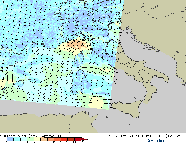 Surface wind (bft) Arome 01 Fr 17.05.2024 00 UTC