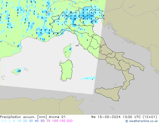 Precipitation accum. Arome 01  15.05.2024 13 UTC