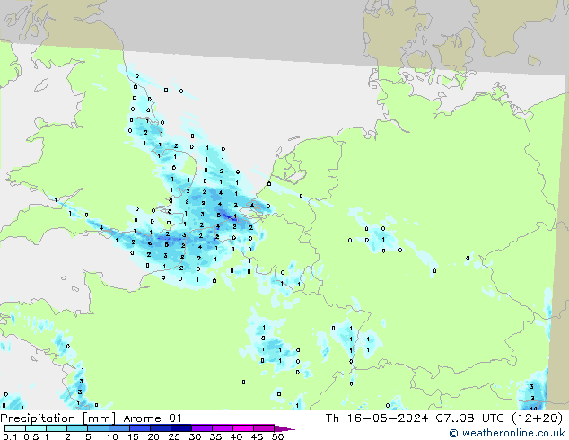 Precipitation Arome 01 Th 16.05.2024 08 UTC